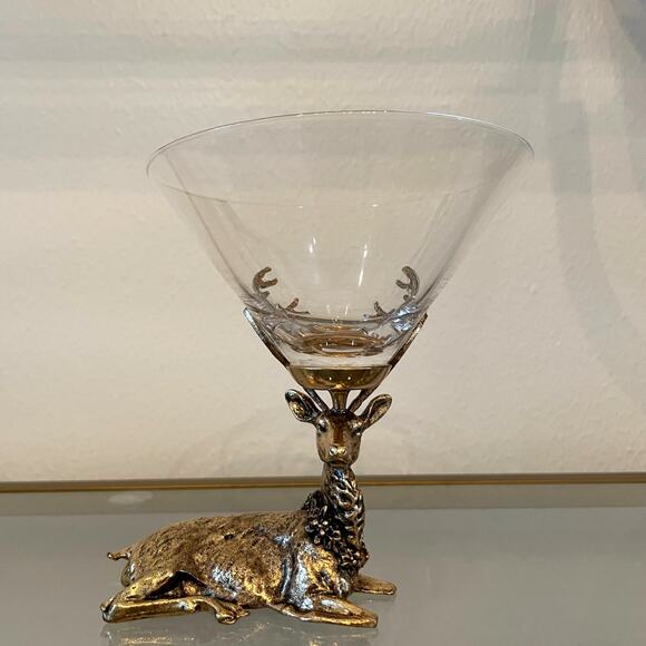 Gold Stag Reindeer Martini Glasses 7.5oz Set of 2 Christmas Holiday Barware New - Picture 4 of 15